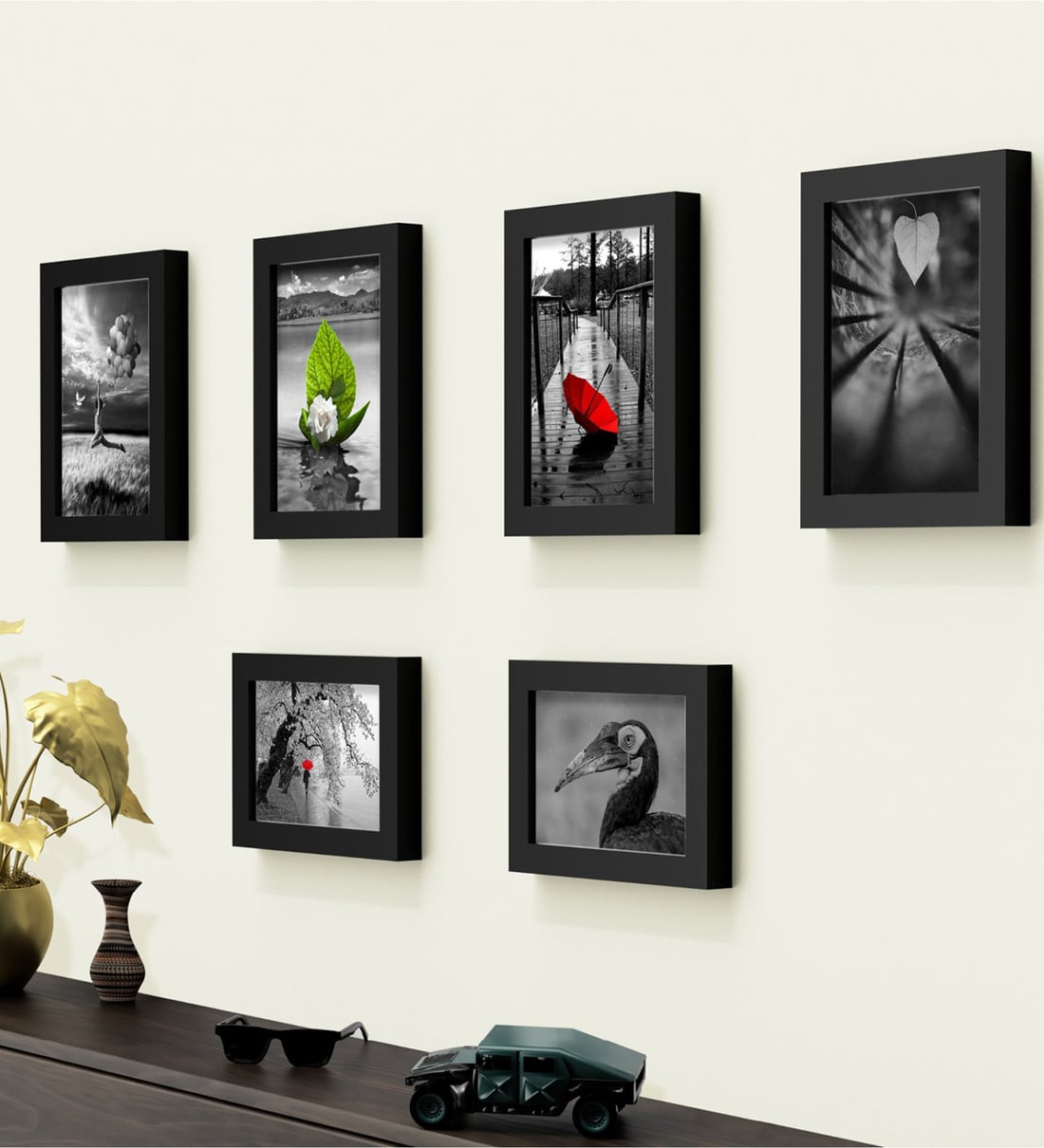Black Engineered Wood Lucy Set Of 6 Collage Photo FramesShare By Random