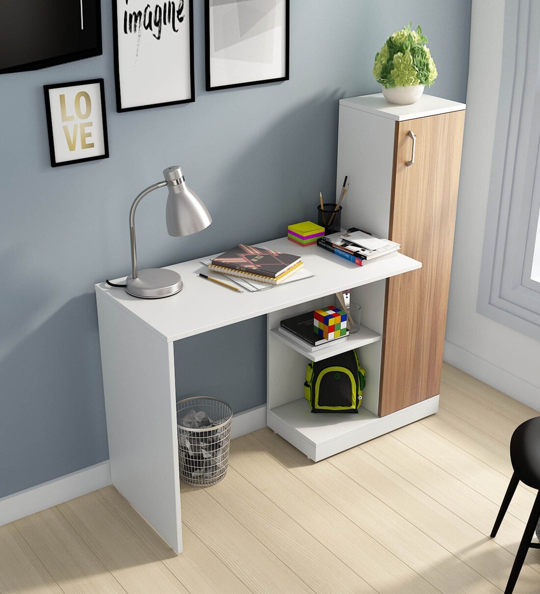 Troy Writing Table In White & Oak FinishShare By A GLOBIA CREATIONS