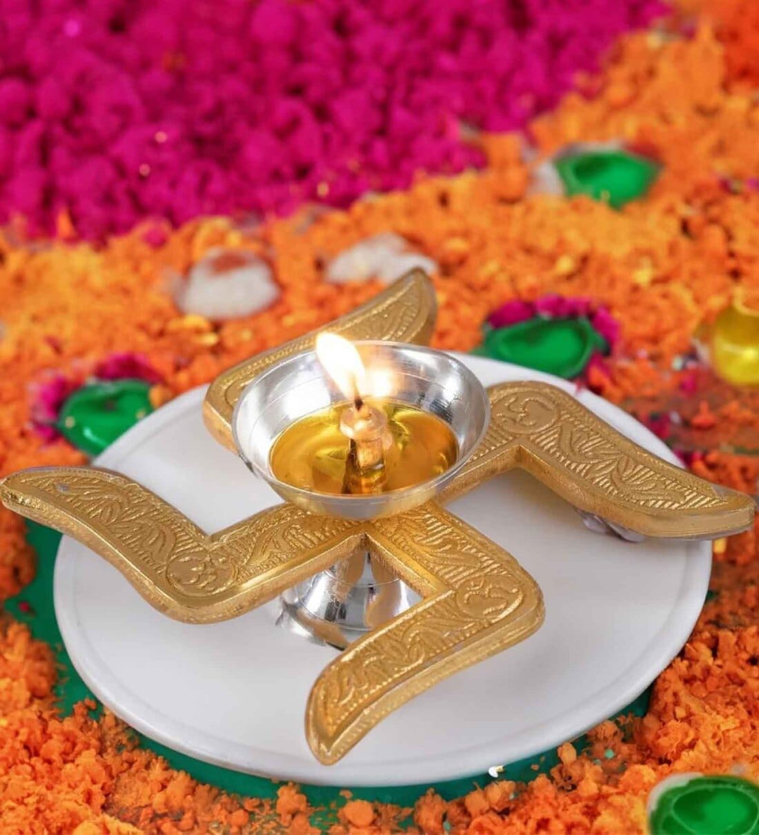 Golden Swastik Metal Diya in Gift BoxShare By Wens