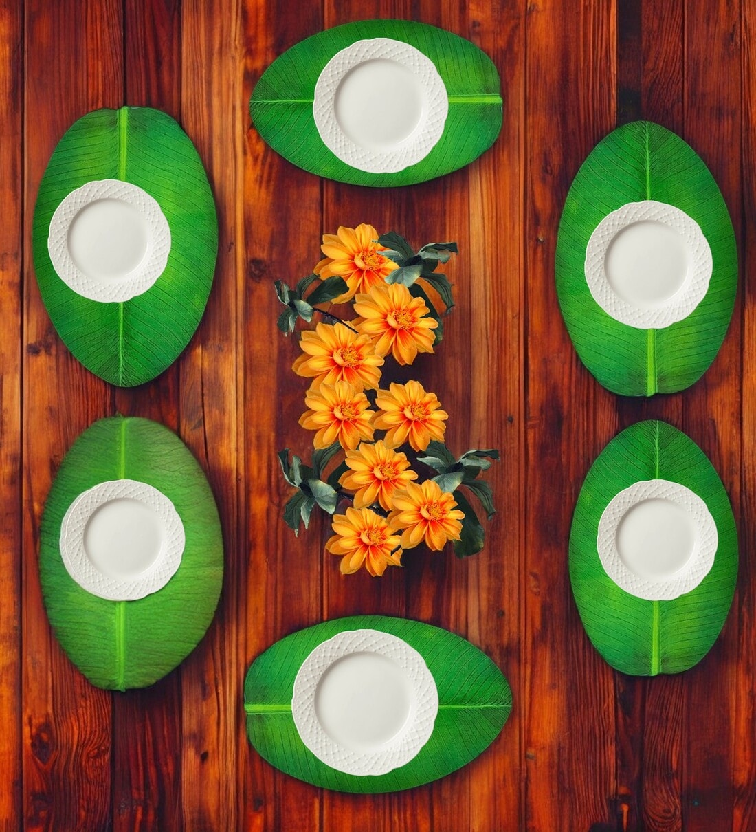 (Set of 6) Leaf Shaped Heat Resistant PlacematsShare By Ambbi Collections