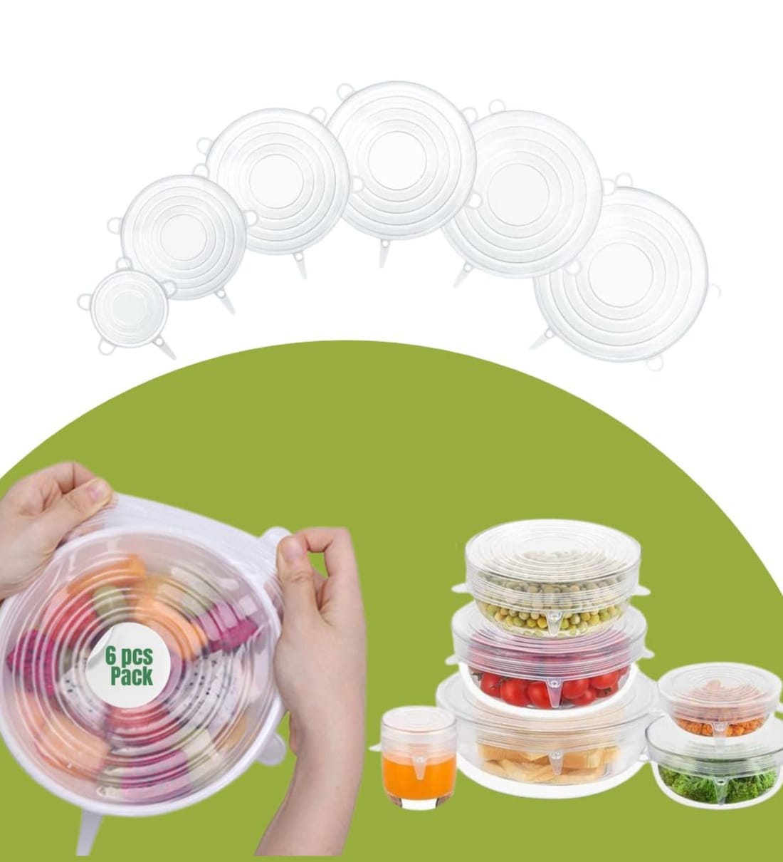 Set of 6 Silicone Stretch Lids Flexible to Fit All Shape of ContainersShare By Regalo