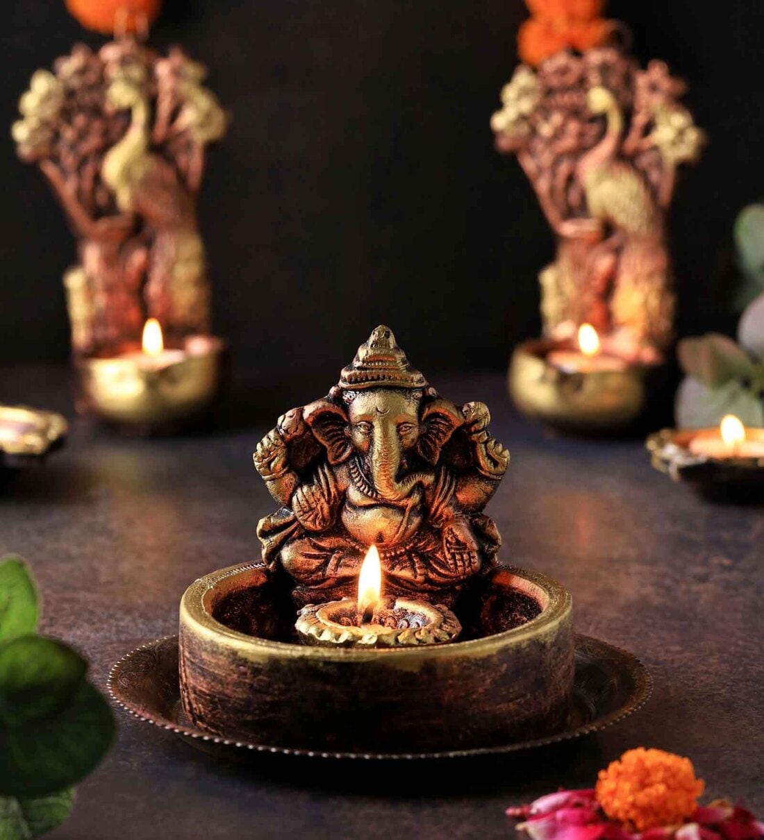 Ganesh Bowl Terracotta Diya Set (Gold)Share By THE HANDICRAFTIAN