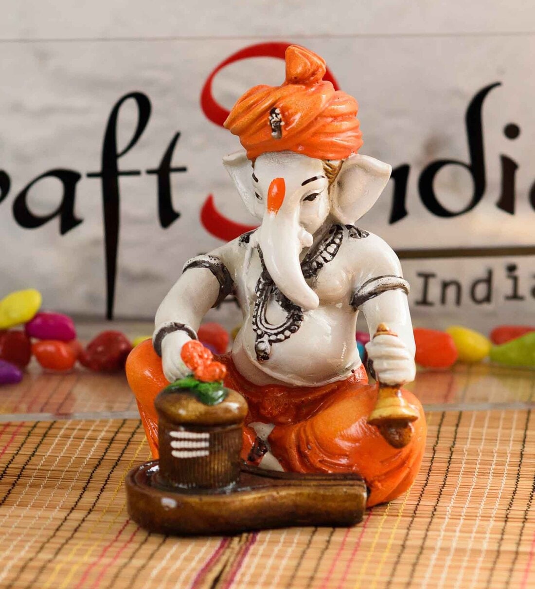 Lord Ganesha Cream Polyresin IdolShare By eCraftIndia