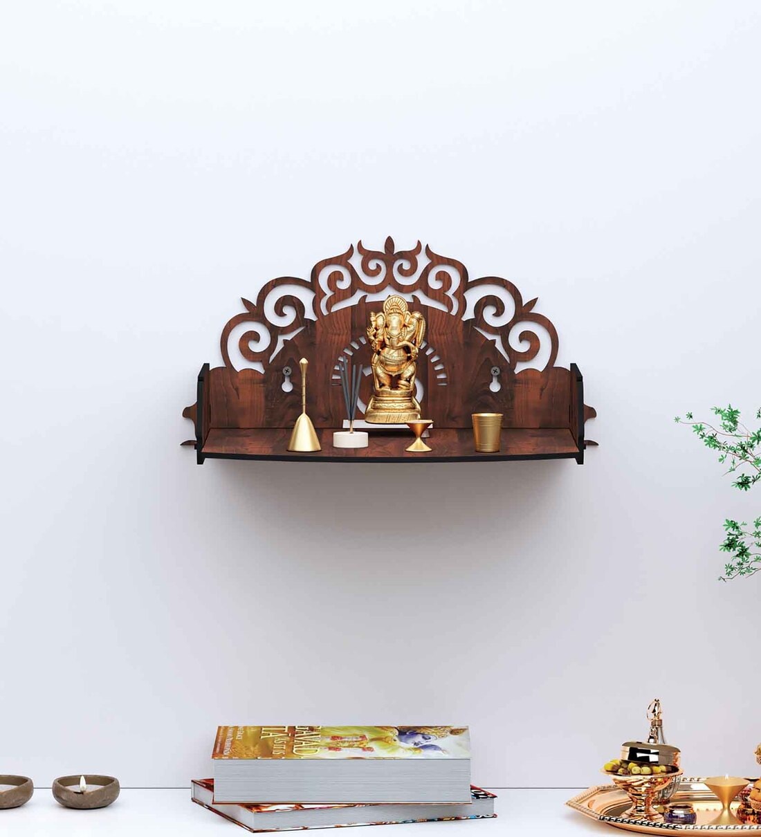 Brown MDF Wall Mounted Pooja ShelfShare By Random
