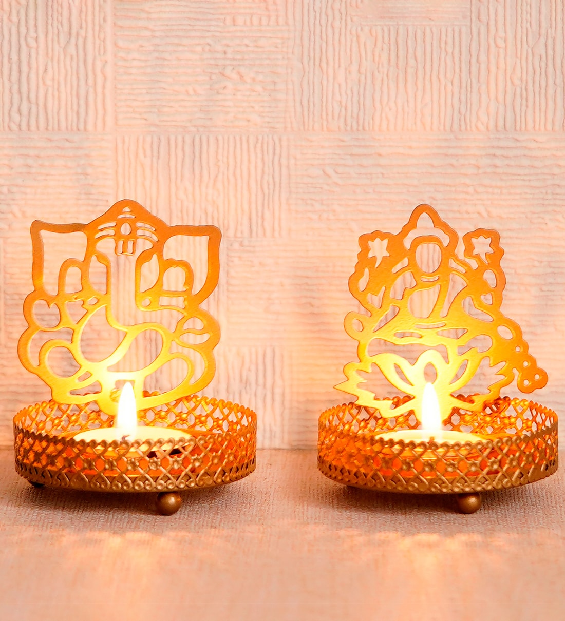 Laxmi And Ganesha Shadow Golden Metal DiyaShare By eCraftIndia