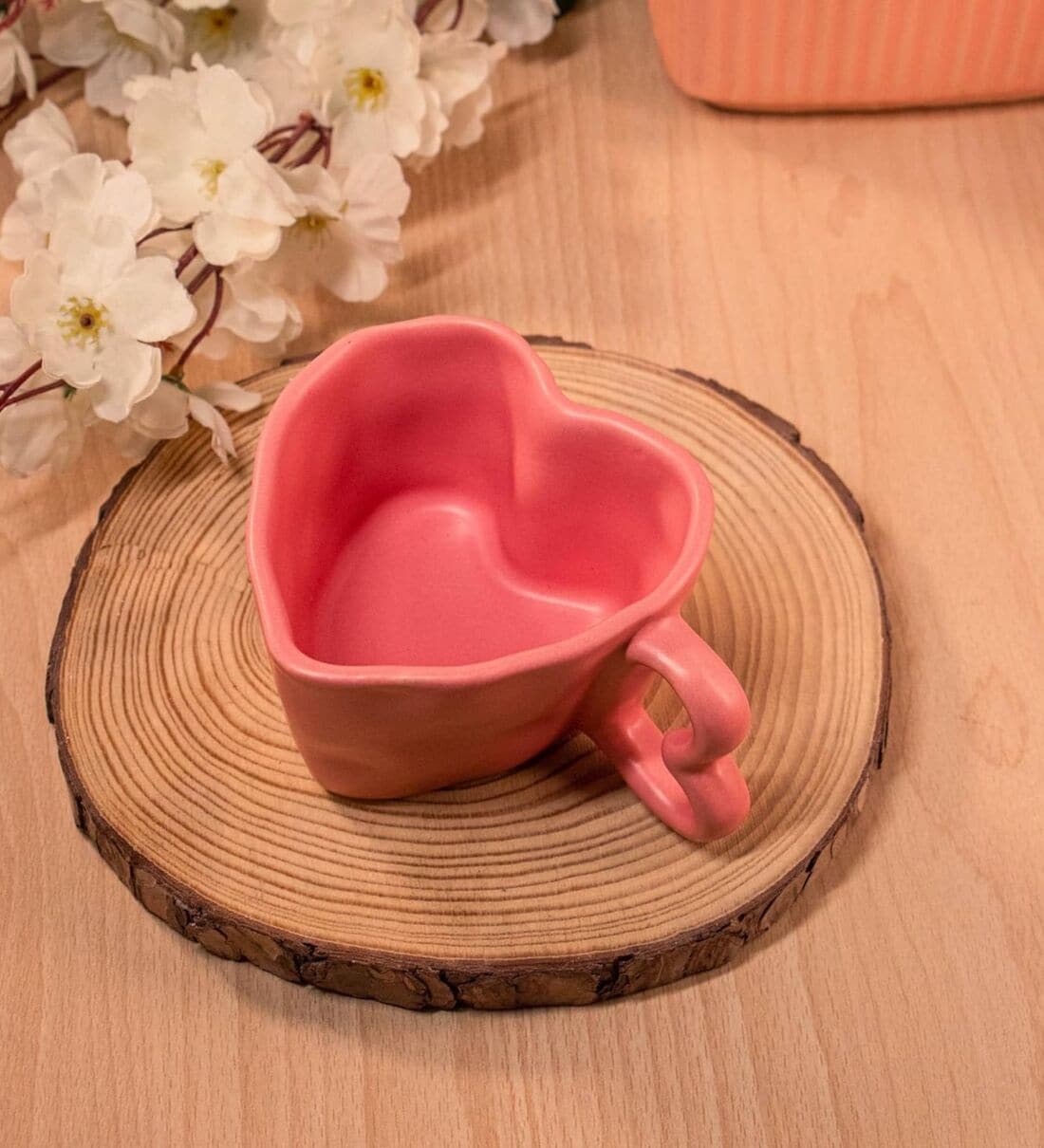 Handcrafted Pink Heart Shaped Ceramic MugShare By Rare Planet