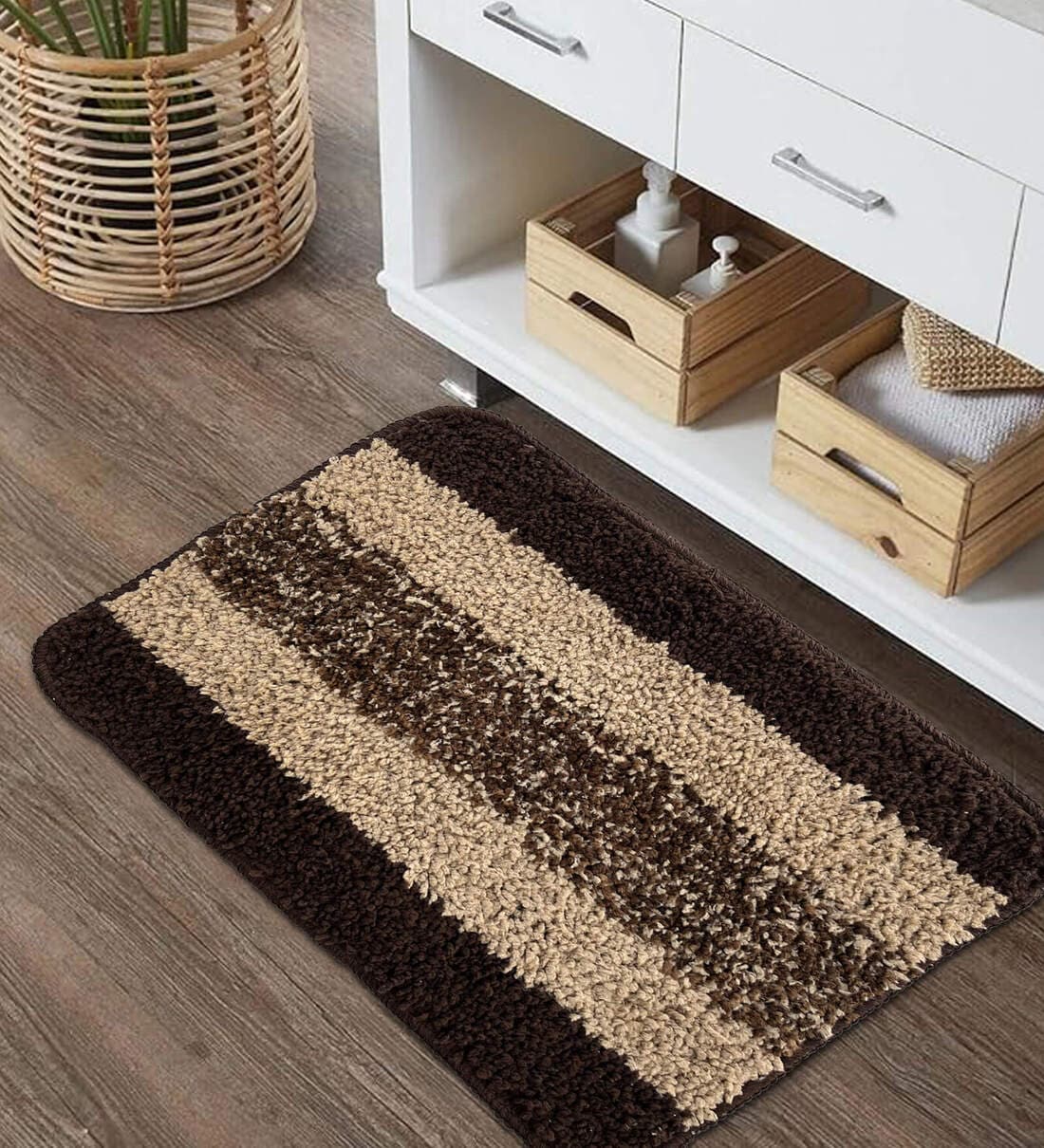 Brown Striped Microfibre 14x20 Inches AntiSkid Door MatShare By Sunvibe