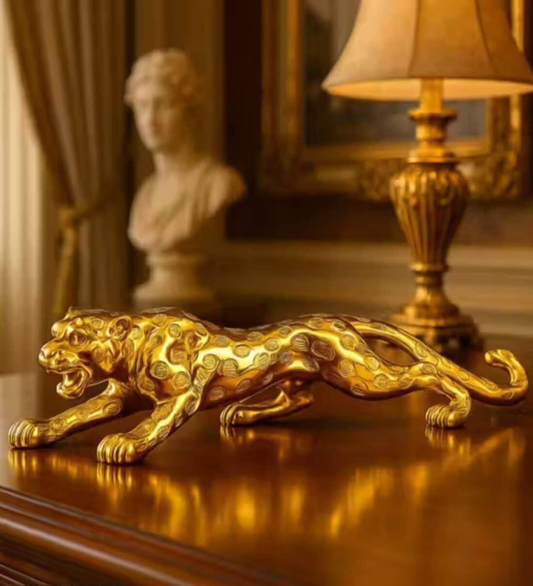 Golden Dotted Jaguar Showpiece Resin Figurine (Gold)Share By Wens