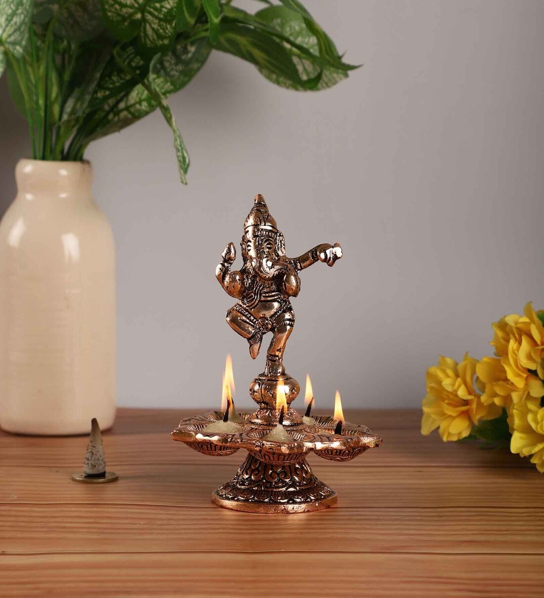 Dancing Lord Ganesh Copper Aluminium Diya StandShare By Purestory
