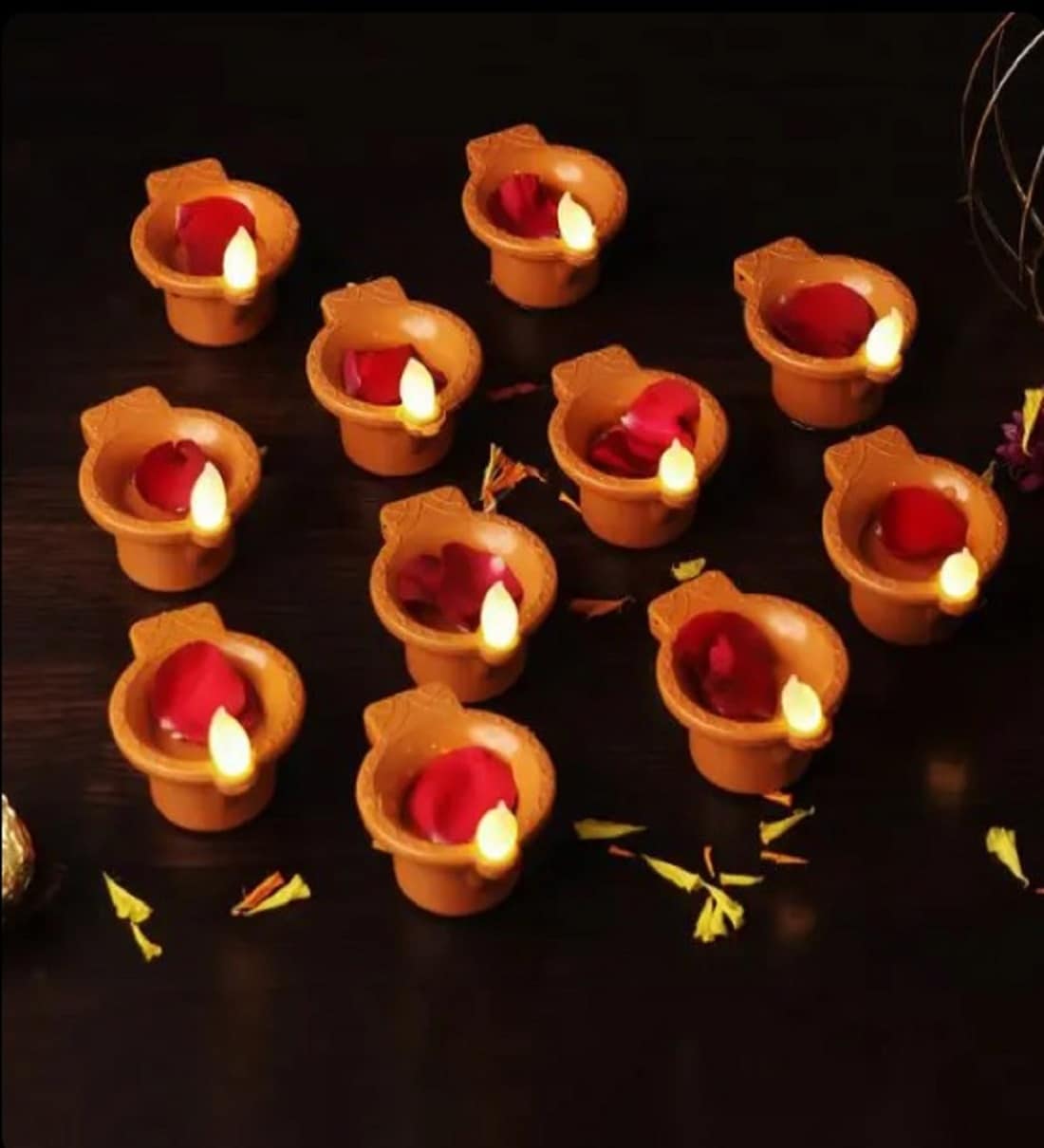 (Pack of 4) Water Sensor Diya Smokeless Sensor Festive LED Light (Warm White)Share By 5 Needs