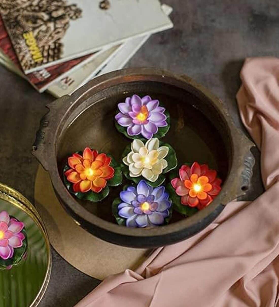 (Pack of 2) Lotus Floating Battery Operated LED DiyaShare By 5 Needs