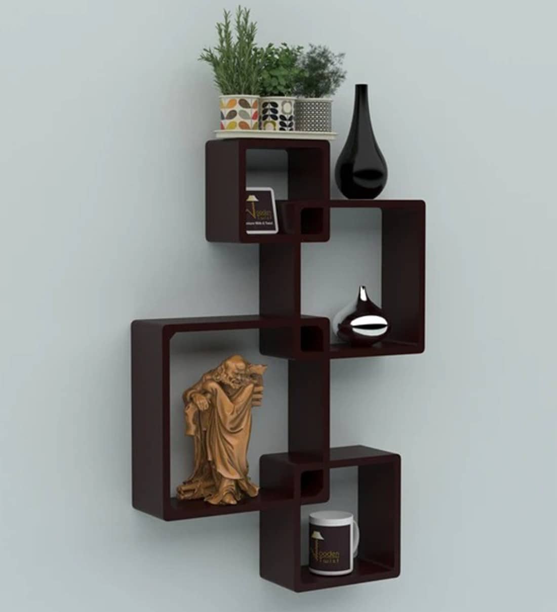 Engineered Wood Brown Cubical Floating Wall ShelfShare By Wooden Twist
