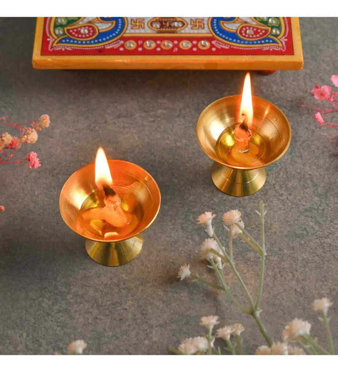 Brass Akhand Diya| Akhand Jyot| Decorative Brass Oil Lamp | Brass Table Diya Brass (Pack of 2) Table DiyaShare By Fashion Bizz