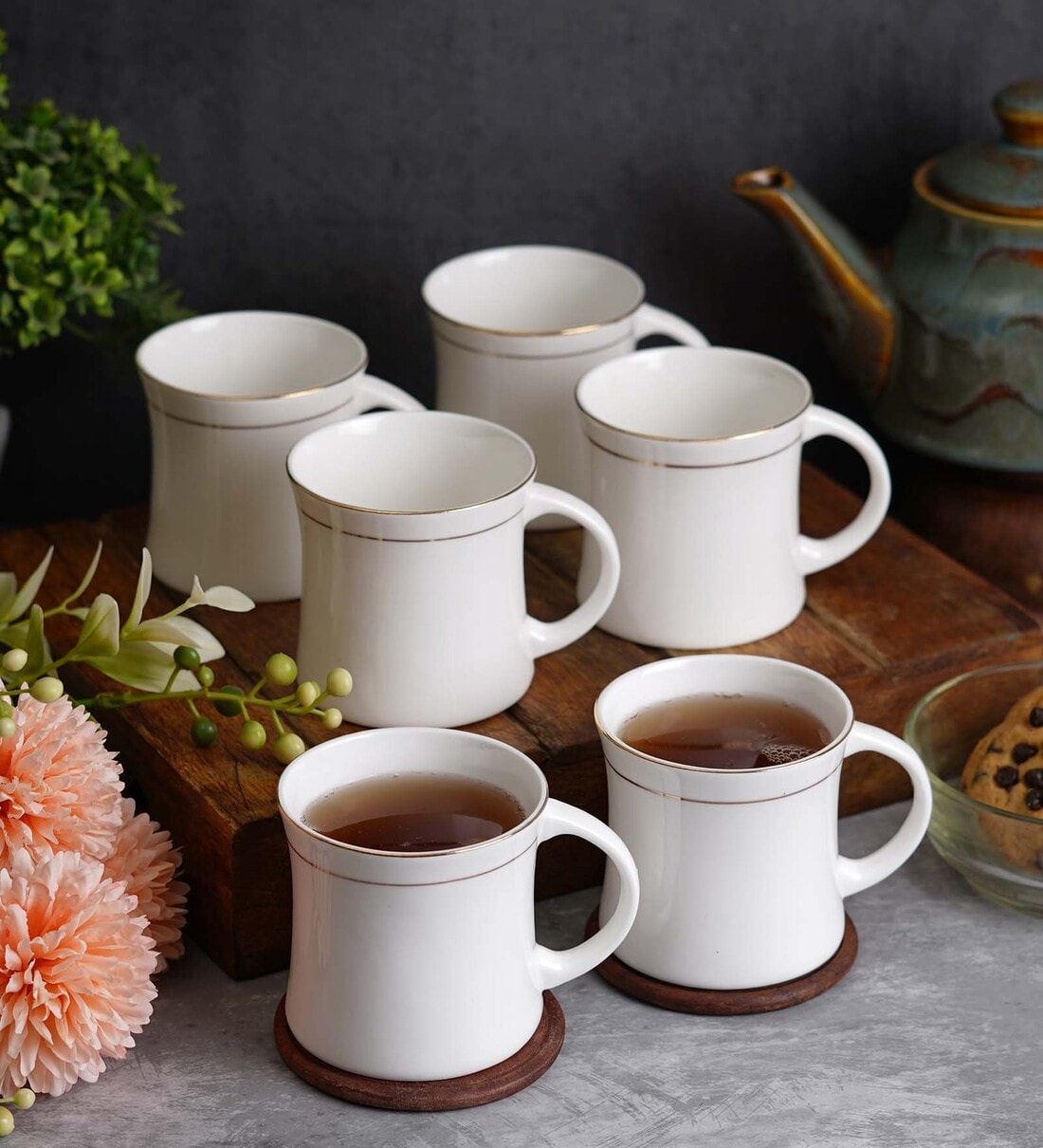 180 Ml White Bone China With Golden Line (Set of 6) Tea CupShare By Cdi