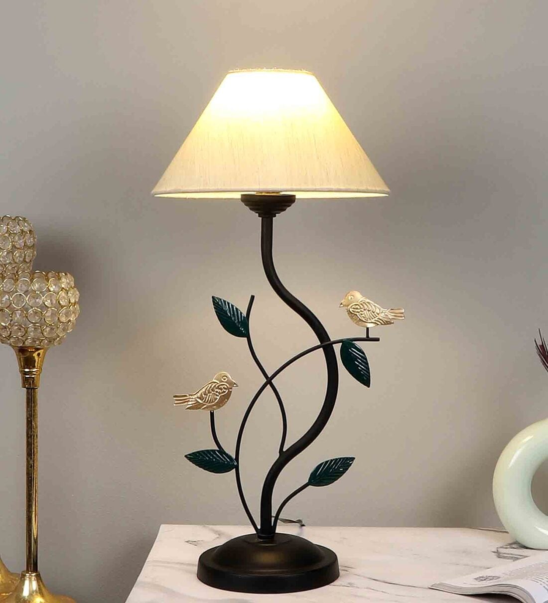 Off White Cotton Shade Table Lamp With Iron BaseShare By Tu Casa