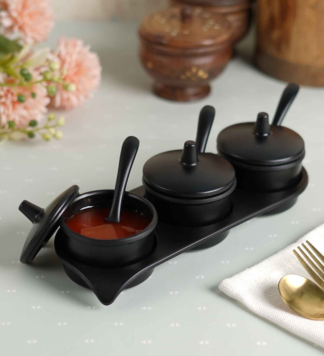 Black 100ml Each Melamine 3 Pcs Condiment SetShare By Cdi