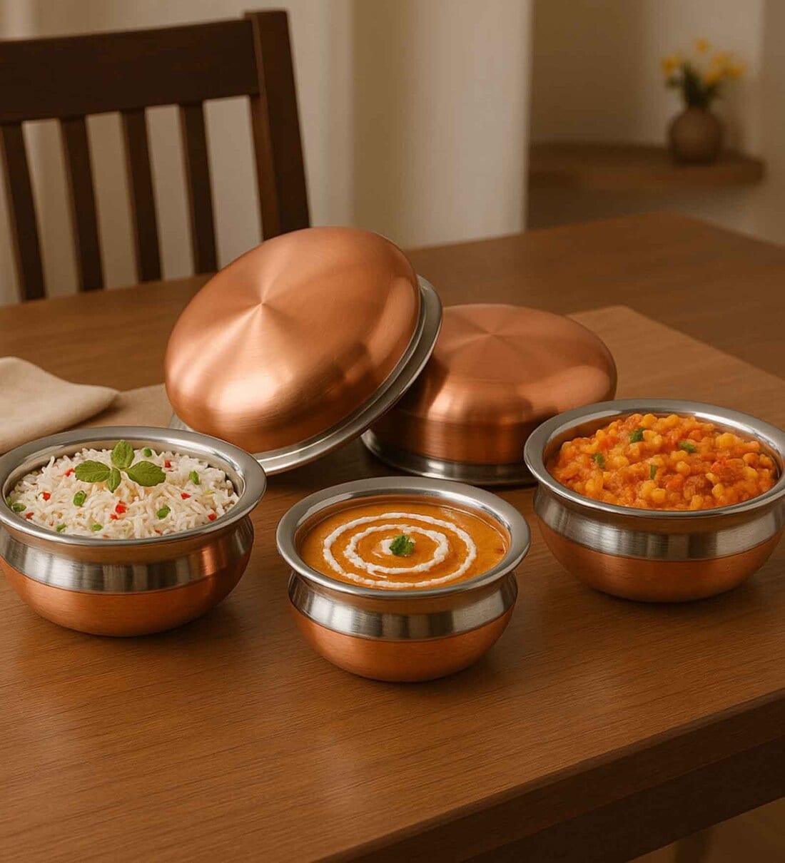 (Set of 5)  Copper Bottom Handi (500ml, 800ml, 1000ml, 1200 ml, 1500 ml)Share By Regalo