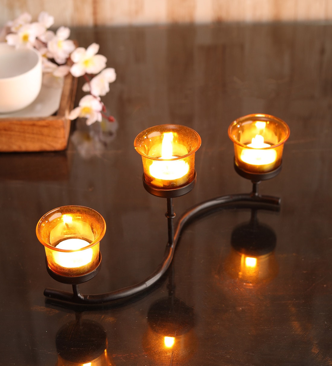 Euphoria Set Of 3 Black Metal Table Tea Light HolderShare By Hosley