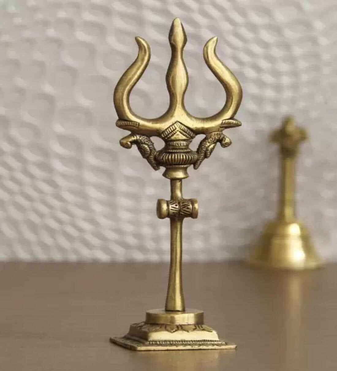 Handcrafted 15 cm Brass Lord Shiva Trishul with Damru (Gold)Share By Fashion Bizz