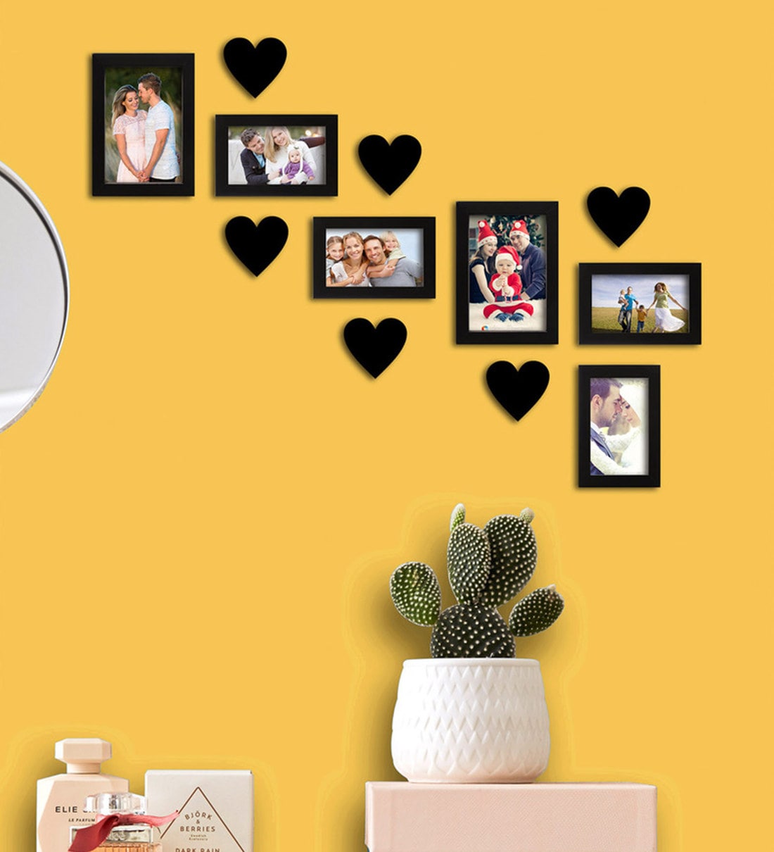 Black Engineered Wood Colour (Set Of 6) With Heart Plaque Collage Photo FramesShare By Random