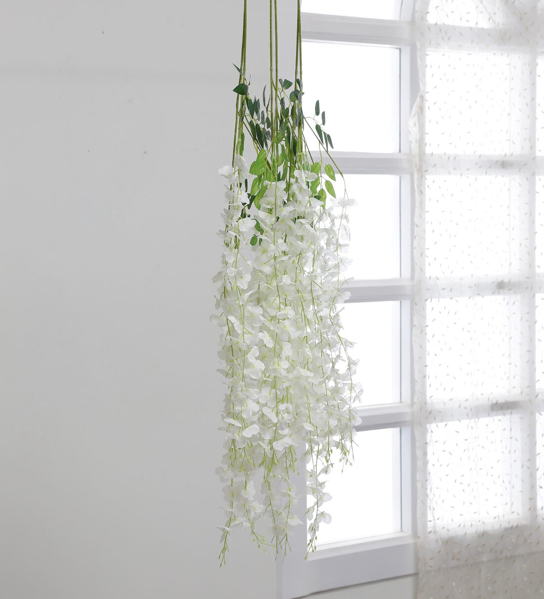 White Fabric & Plastic Artificial Hanging Orchid FlowerShare By Arick Decor