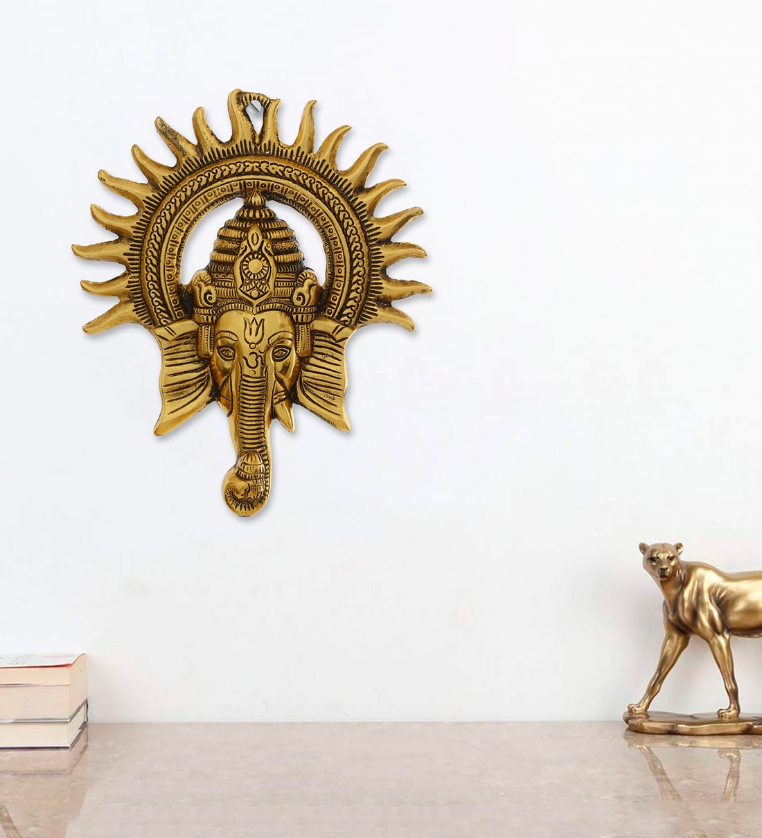 Metal Lord Ganesha with Sun Wall ArtShare By eCraftIndia