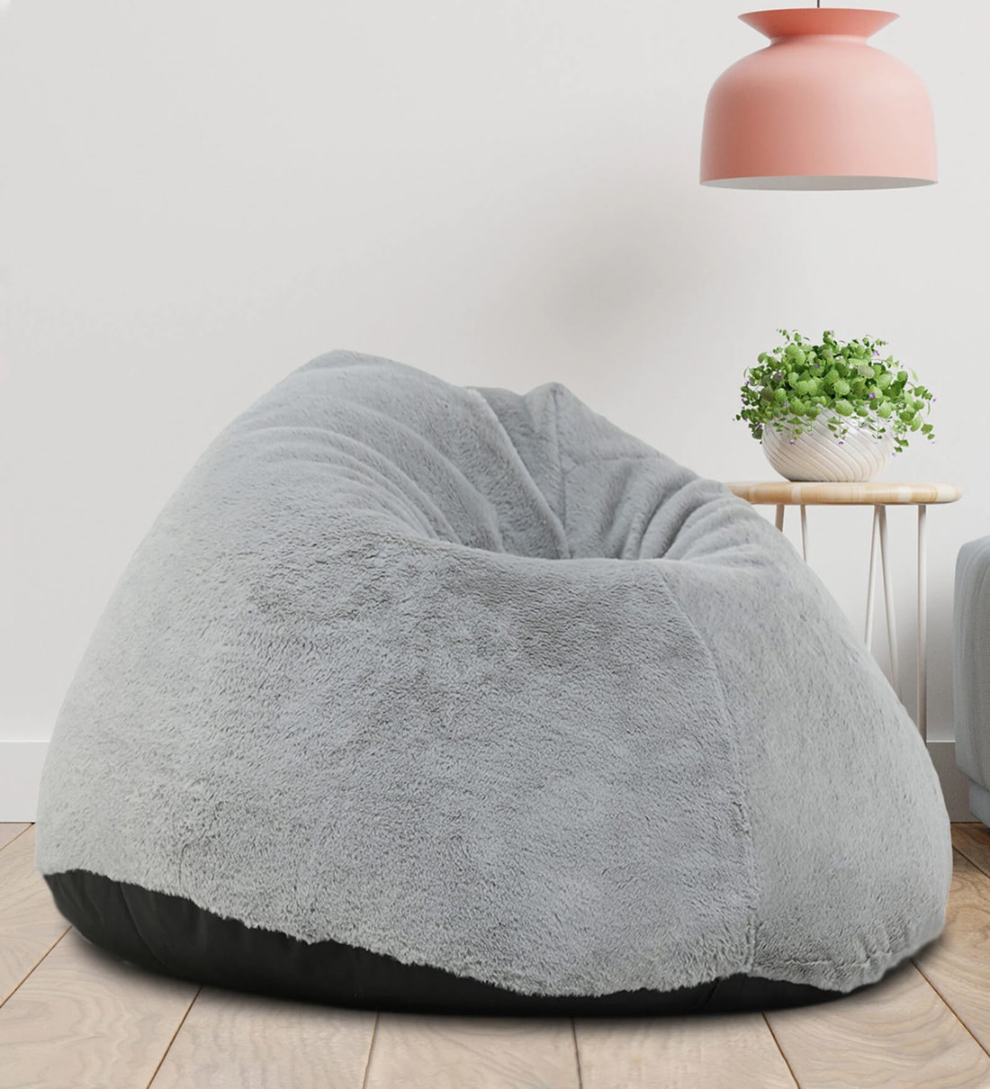 Classic 4XL Fur Bean Bag with Beans in Grey ColourShare By Mintwud from Pepperfry