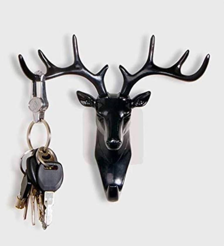 2Pcs Black Deer Head Hanging HooksShare By Wens