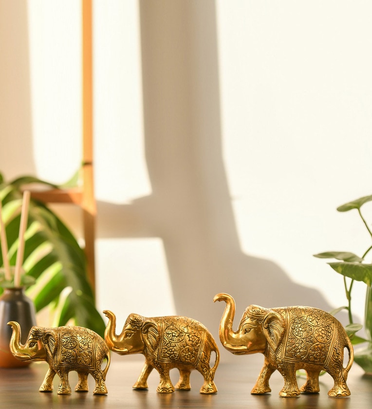 Golden Metal Hathi Figurine (Set of 3)Share By Fashion Bizz
