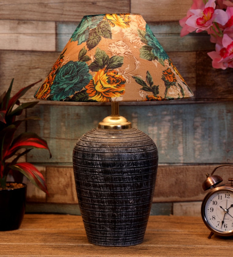 Fancy Multicolour Fabric Shade Night Lamp With Teracotta BaseShare By Foziq