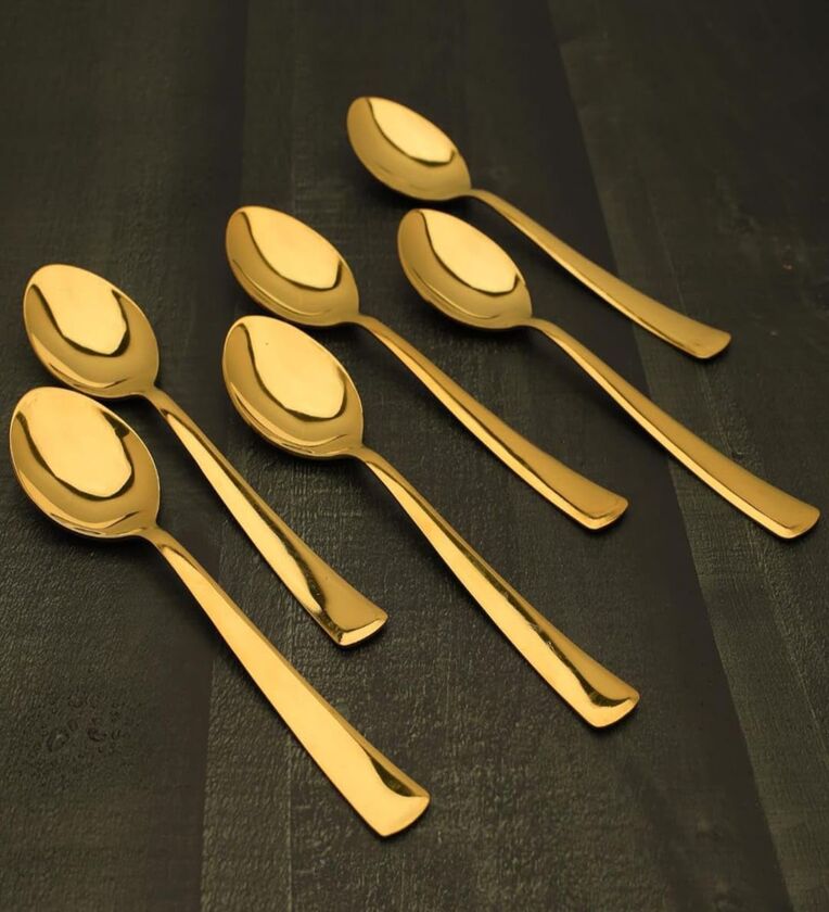 (Set of 6) Stainless Steel Dessert Spoon (Gold)Share By 5 Needs