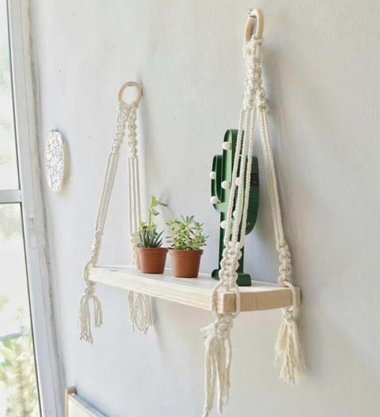 Handmade Macrame Wall Hanging With Pine Wood ShelfShare By Kaahira