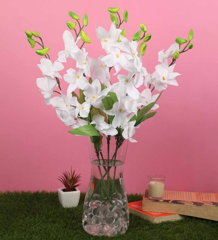 White Fabric Orchids Artificial FlowersShare By Casacraft from Pepperfry