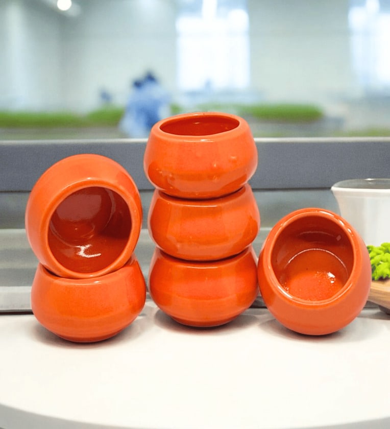 (Set of 6) Orange Ceramic Mini Dip BowlShare By VoiDrop