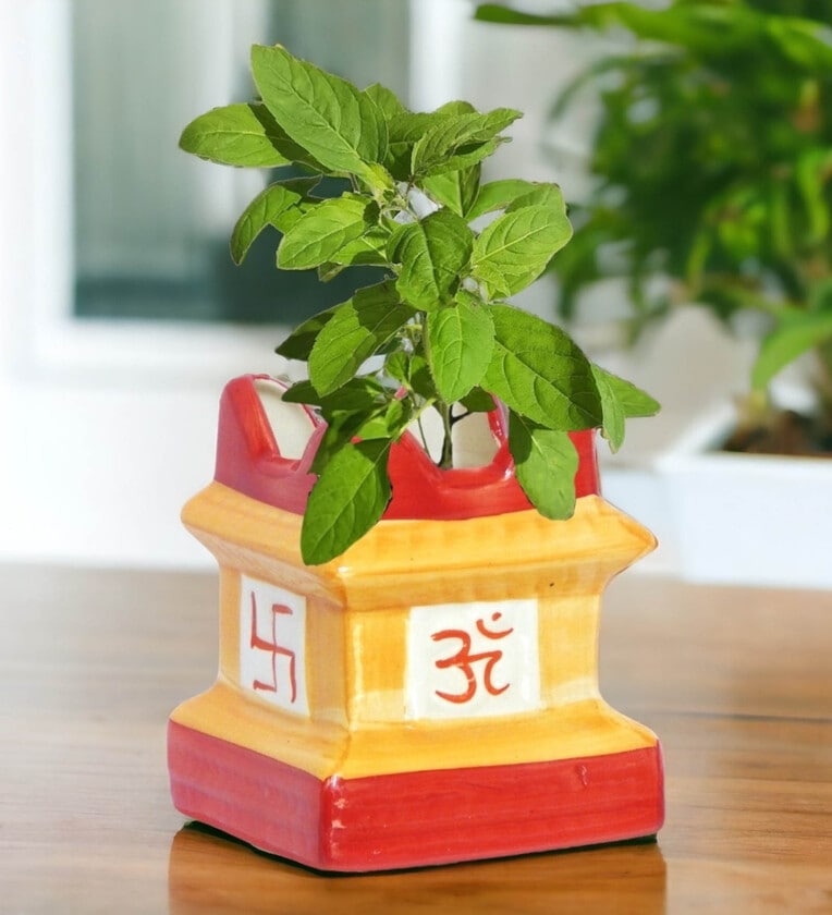 5 inches Yellow Tulsi Ceramic PlanterShare By Ecofynd