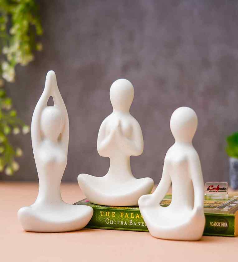 Set of 3 White Ceramic Meditation Yoga Pose Statues FigurinesShare By eCraftIndia