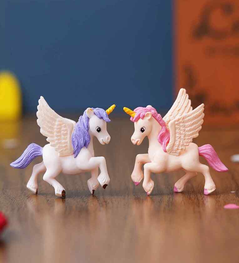 Miniature Unicorn Horse Set of 2  Multicolour Polyresin FigurinesShare By eCraftIndia