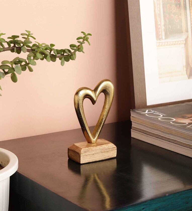 Heart Gold Wood & Aluminium ShowpieceShare By Purestory