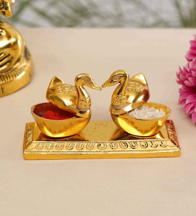 Beautifu Swan Metal Haldi Kumkum Box (Gold)Share By Fashion Bizz