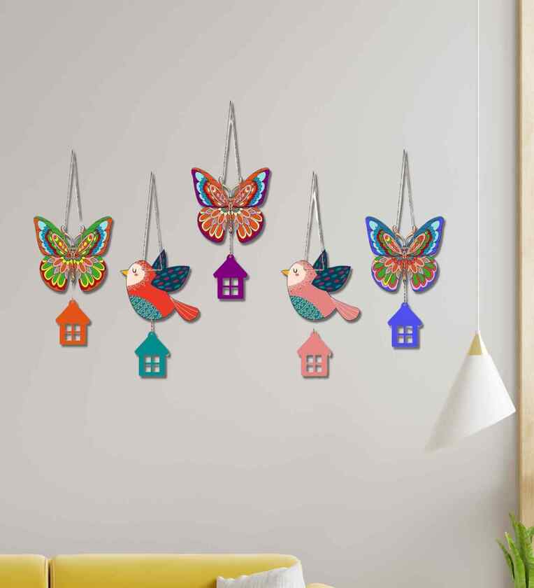 Butterfly Birds Wooden Wall Hangings (Set of 5)Share By eCraftIndia