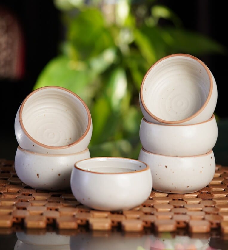 Ribbed Pattern 200ml Cream Ceramic Handcrafted ( Set of 6) Serving BowlsShare By Freakway