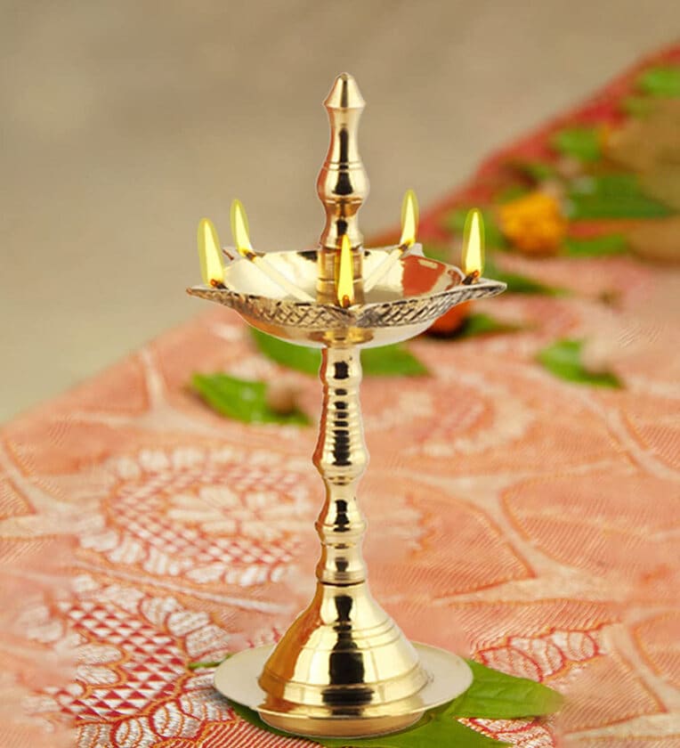 Traditional 7 Inch Brass Pooja Diya (Gold)Share By Fashion Bizz