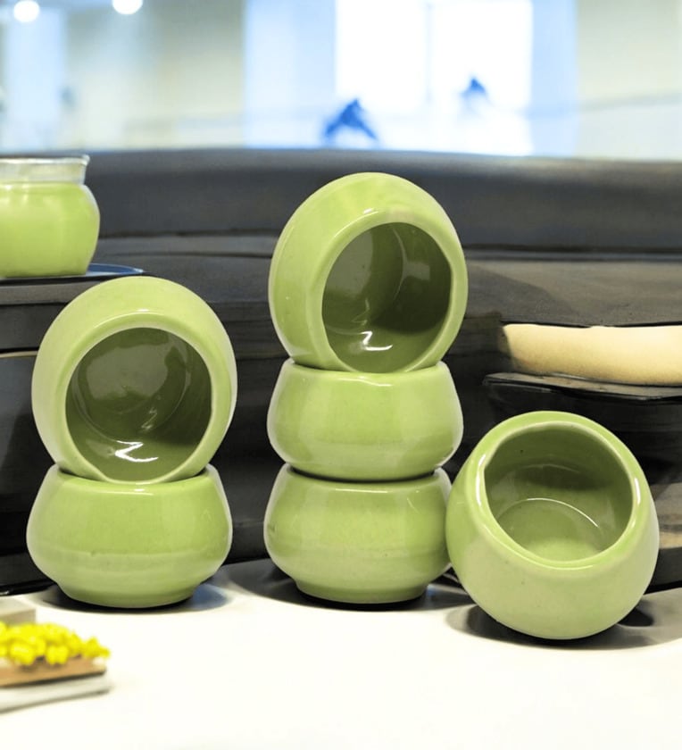 (Set of 6) Green Ceramic Mini Dip BowlShare By VoiDrop