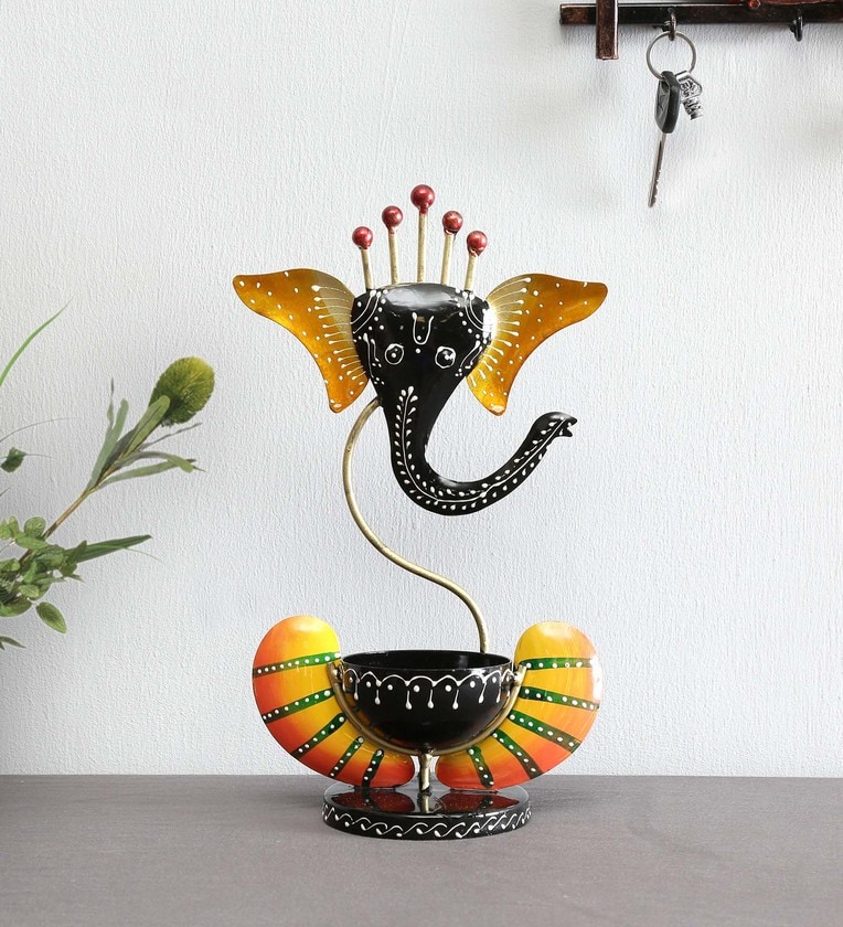 Black & Orange Iron Ganesha Diya StandShare By Craft Tree