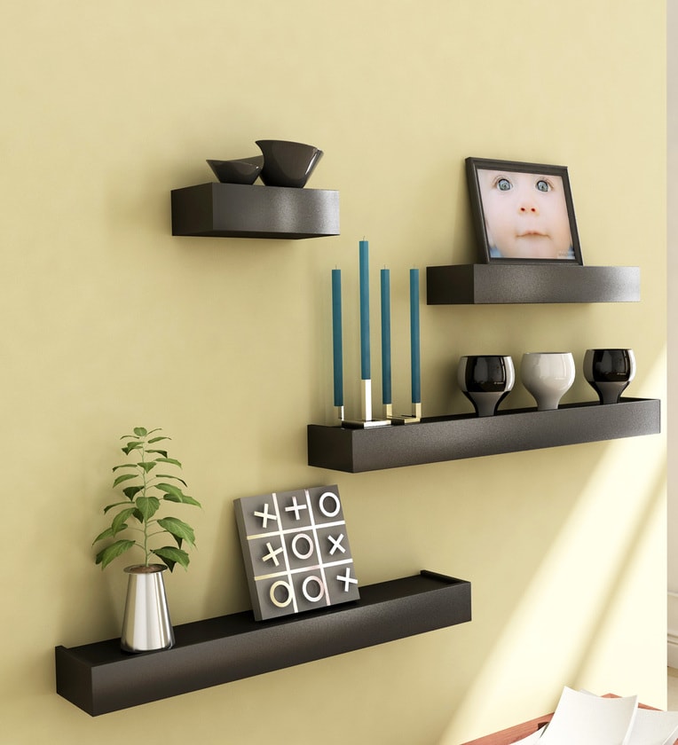 Engineered Wood Floating Wall Shelf in Black ColourShare By Home Sparkle