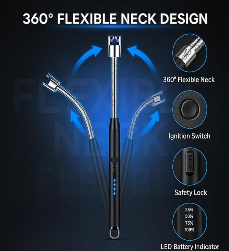 Electric Arc Lighter, Rechargeable, Windproof, Flameless, USB Lighter with 11cm Flexible Neck, RedShare By 5 Needs