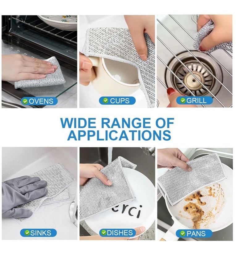 Multipurpose Dishwashing Rugs for Wet and Dry Stainless Steel Scrubber (6 Pcs)Share By Wens
