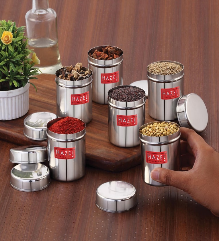 Silver 150 ml Stainless Steel Air Tight (Set of 6 )Storage ContainerShare By Hazel
