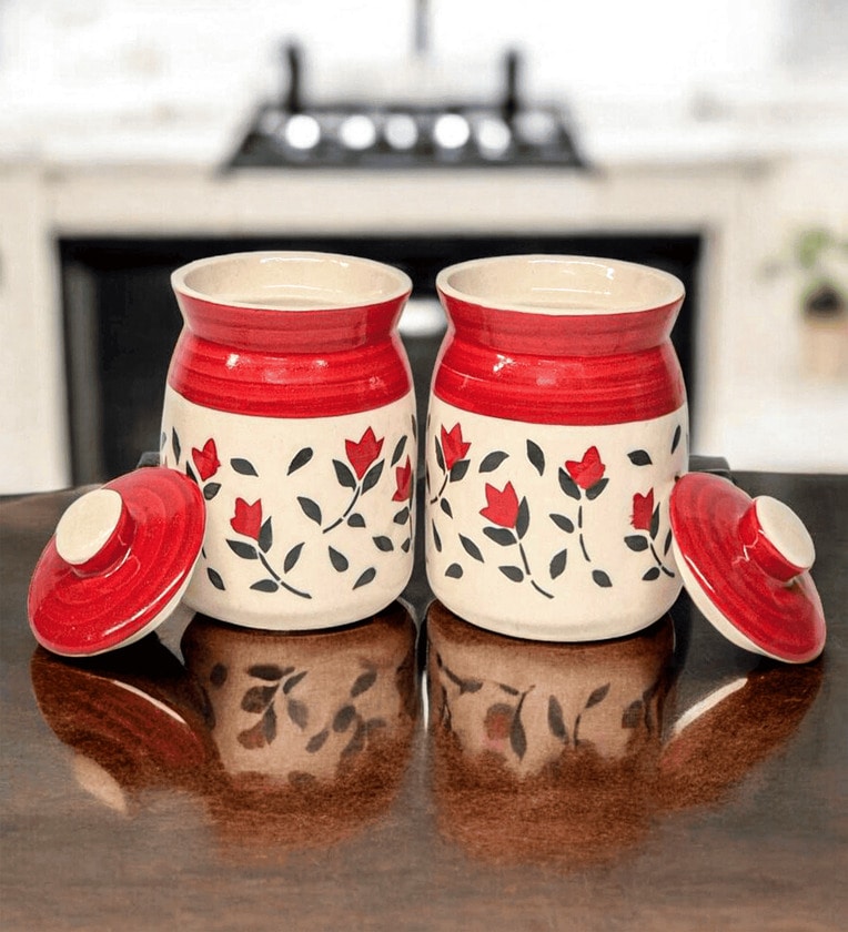 (Set of 2) 300 ML Red Ceramic JarsShare By VoiDrop