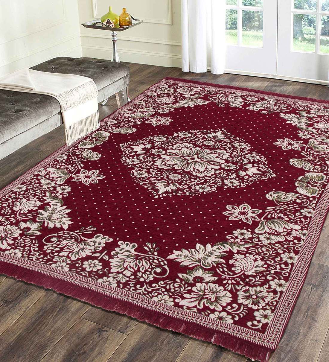 Red Chenille Persian 4 x 6 Feet Machine Made CarpetShare By Braids